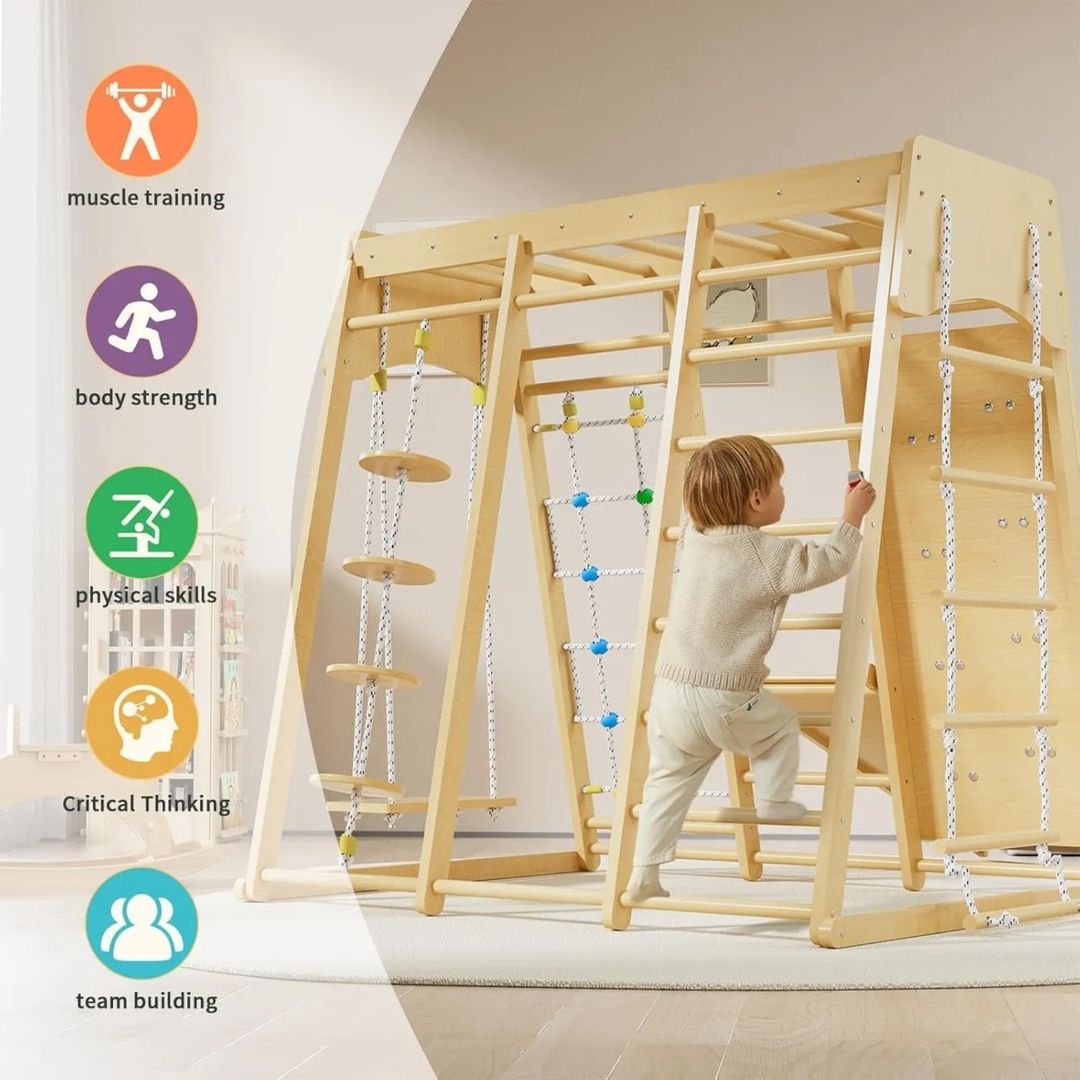 Wooden Indoor Climbing Playset for Kids