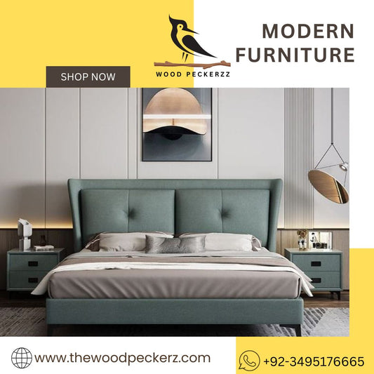 Modern Wingback Upholstered Bed Frame