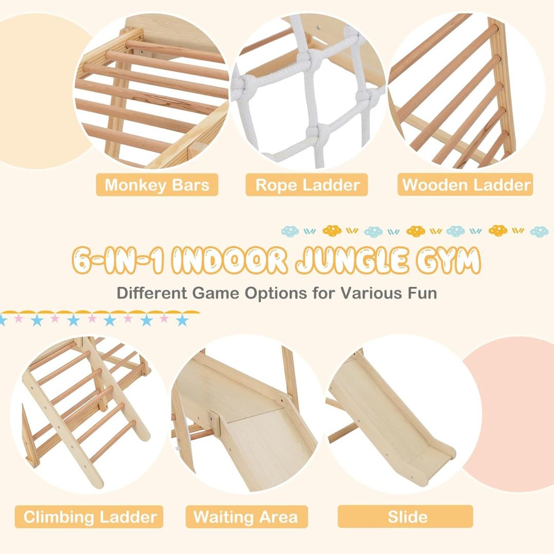 Indoor Climbing Stand, Pull Up Bar & Slide & Climbing Net & Ladder & Tunnel, Indoor Playground