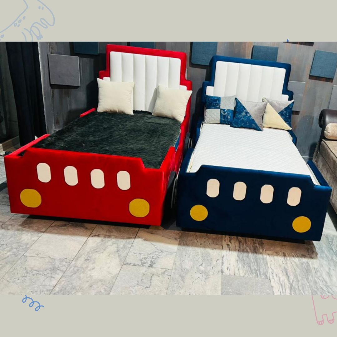 Kids Car Bed – Soft Padded Frame | Available in Red & Blue