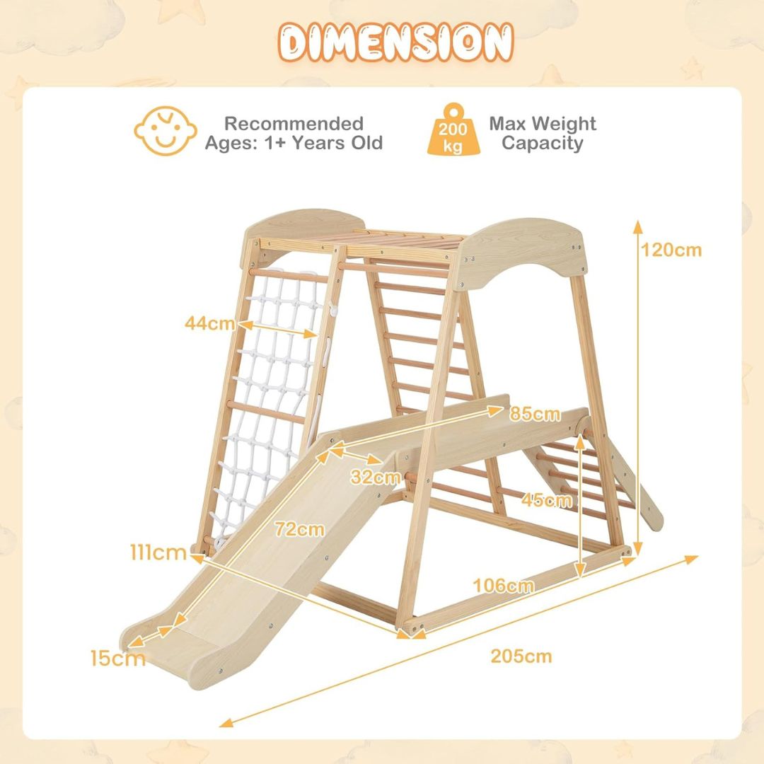 Indoor Climbing Stand, Pull Up Bar & Slide & Climbing Net & Ladder & Tunnel, Indoor Playground