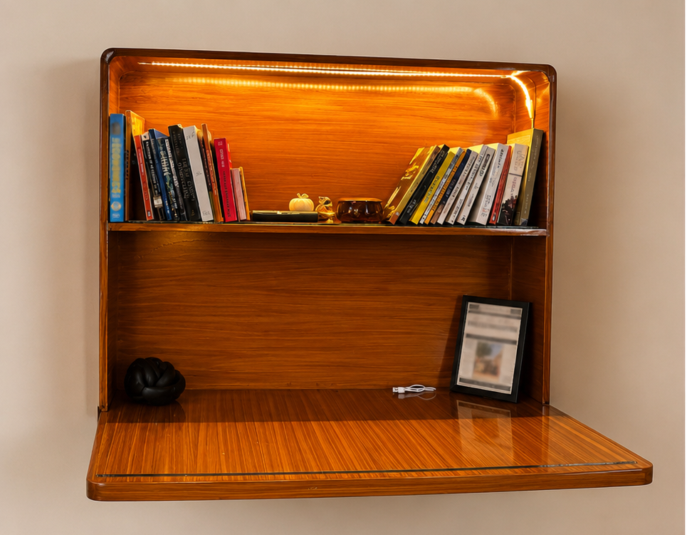Wall-Mounted Foldable Desk with LED Bookshelf