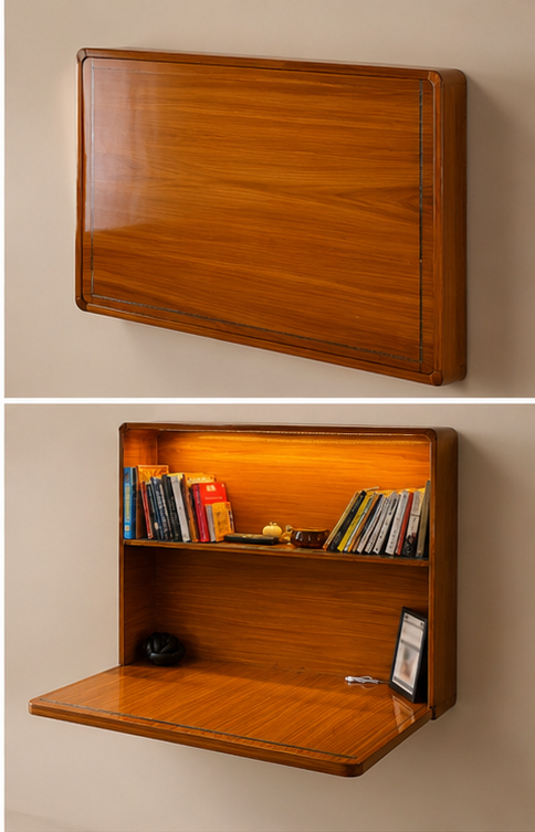 Wall-Mounted Foldable Desk with LED Bookshelf