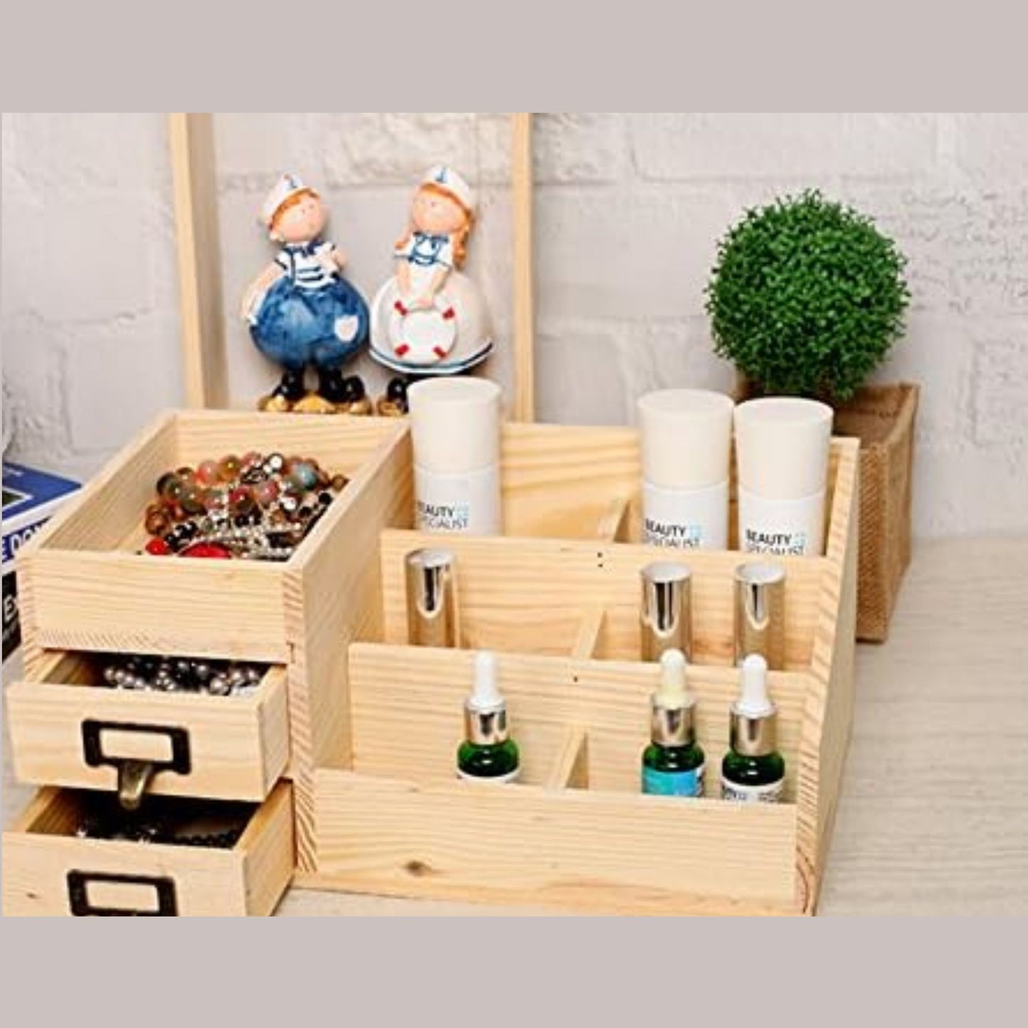 Ladyfavor Top Quality Retro Style Wooden Cosmetic Storage Makeup Organizer