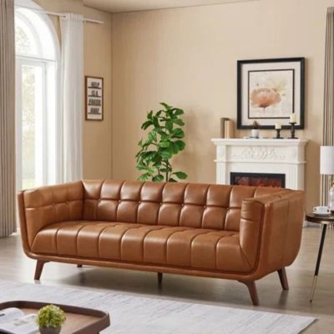 Modern Tufted Back Leather Sofa