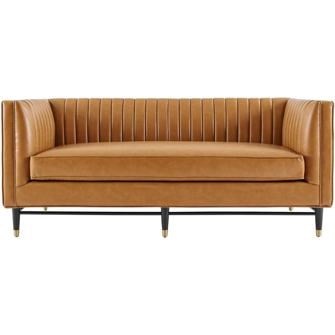 Channel Tufted Leather Sofa